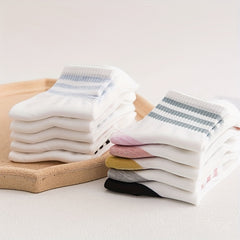 5 Pairs Striped Trim Sports Short Socks Women's Stockings