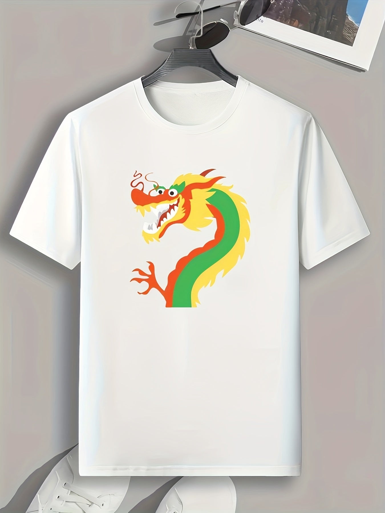 Dragon Pattern Print Men's Sports T-shirt