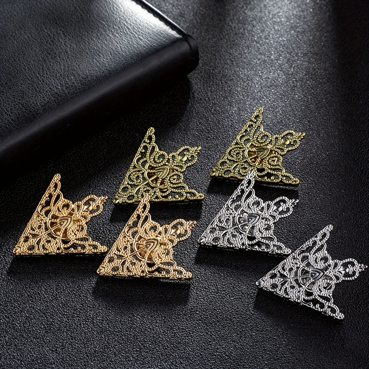 Vintage Court Collar Buckle Pin Copper Hollow Pattern Triangle