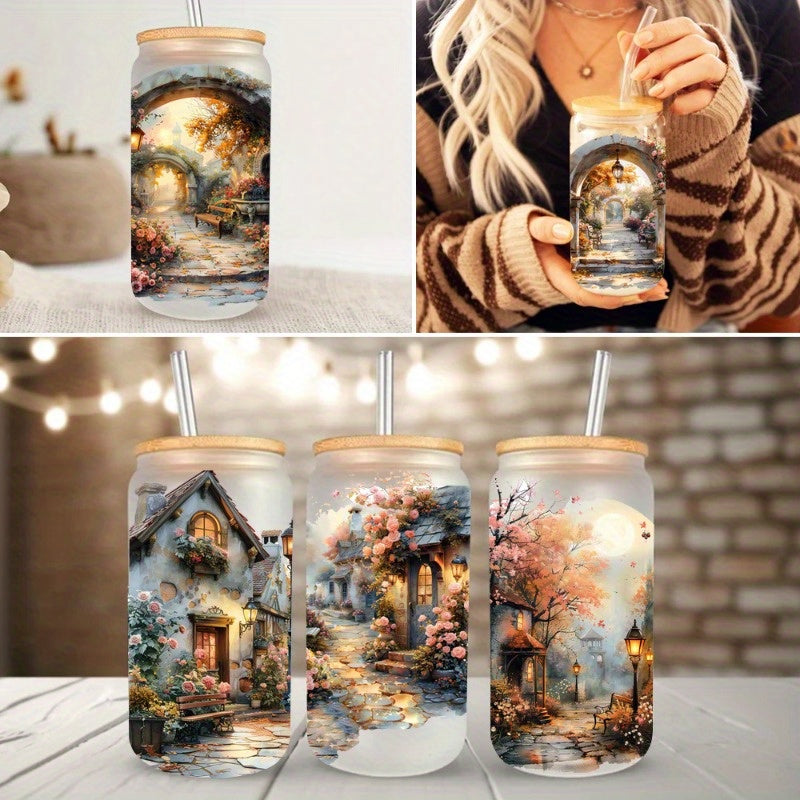 4pcs Scenic Park UV DTF Vinyl Paper for Glass Jars