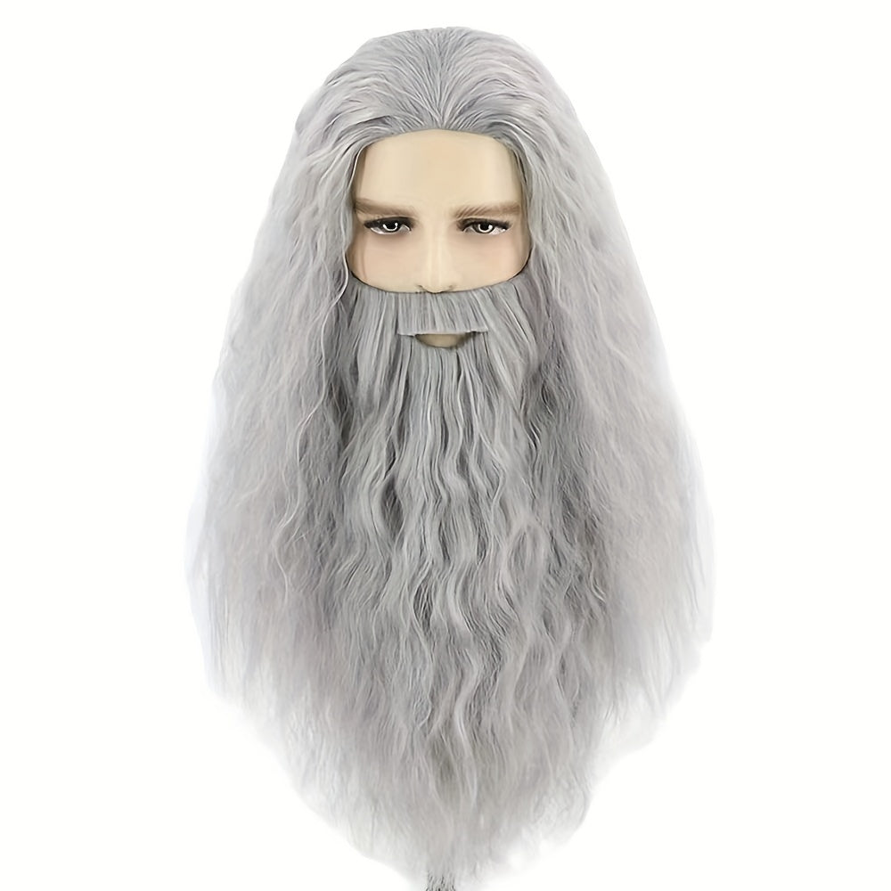 Men's Gray Wig And Mustache Wizard Costume Accessories