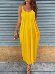 Deep V Neck Cami Dress With Pocket Solid Casual Every Dress