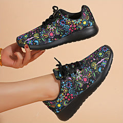 Women's Ethnic Flower Print Mesh Sneakers Soft Sole