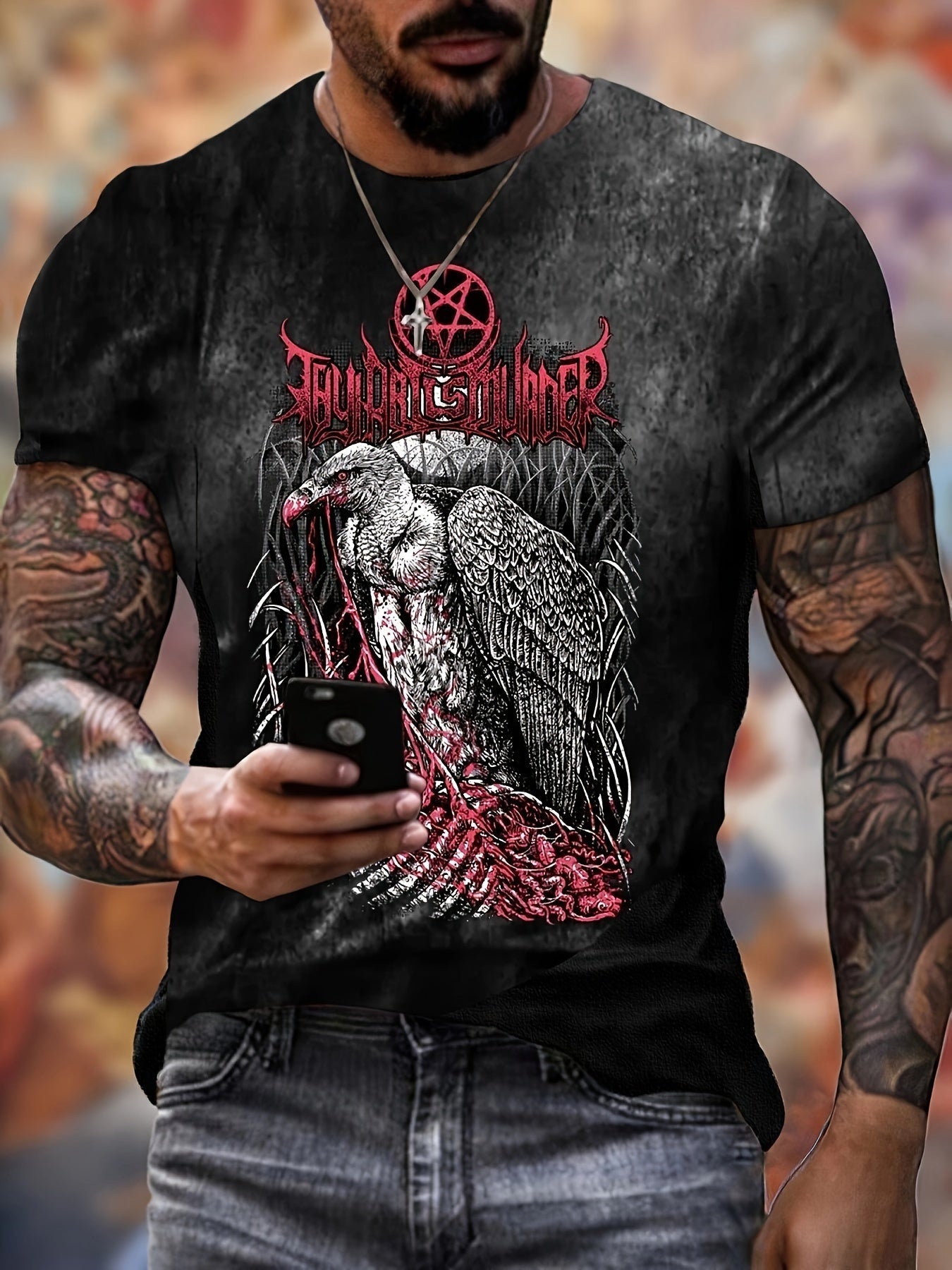Eagle Pattern Print Men's Short Sleeve Comfy T shirt Graphic Tee