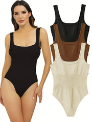 3pcs Square Neck Tank Tops Bodysuits for Women