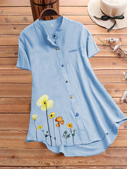 Women's Plus Floral Print Short Sleeve Button Shirt