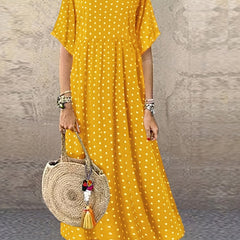 Polka Dot Dress Crew Neck Short Sleeve Casual Dress