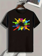 Colorful Hands Print Men's Graphic T-shirt for Summer