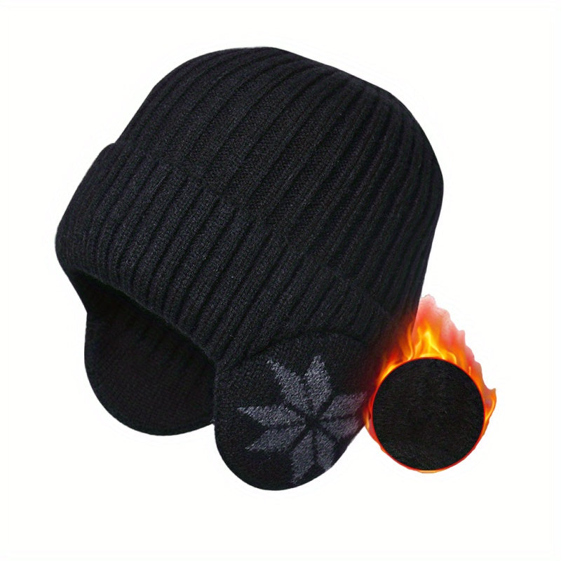 Men's Plush Warm Knitted Hat Beanie Cap With Ear Flaps