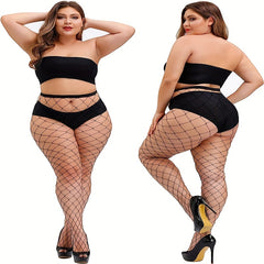 3 Pairs Plus Size Sexy Stockings Set Solid Hollow Out Fishnet Tights