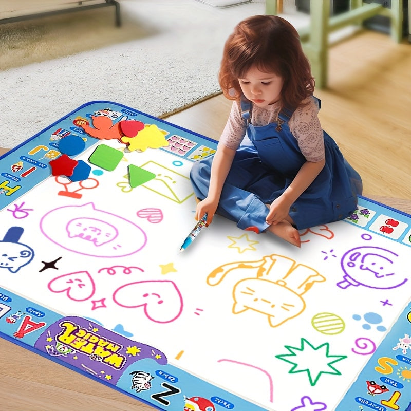 Kids Water Painting Mat - Reusable Drawing Mat with Shapes - Non Toxic Canvas