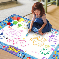 Kids Water Painting Mat - Reusable Drawing Mat with Shapes - Non Toxic Canvas