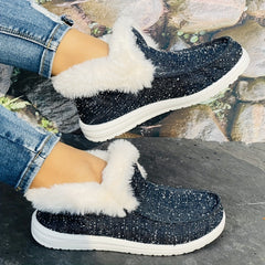 Women's Winter Warm Round Toe Sneakers Lightweight Non-slip Lace Up Flat Shoes