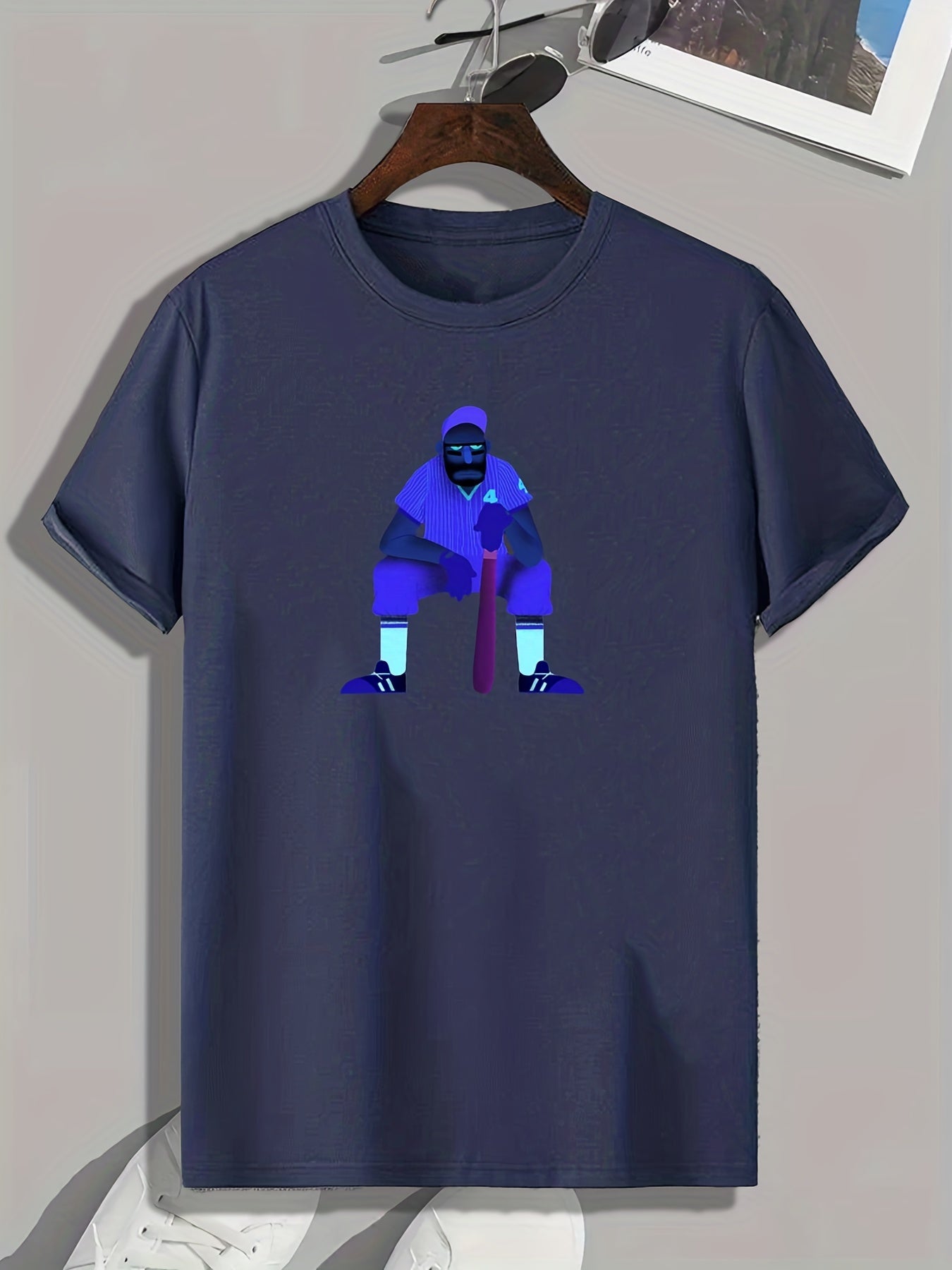 Men's Baseball Player Print T-shirt Active Slightly Stretch Breathable Tee