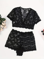 Floral Lace Lingerie Set Bra & Mesh Panties Sexy Underwear