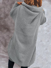 Solid Bat Sleeve Long Knit Hoodie Cardigan