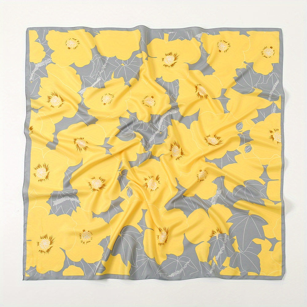 Flower Print Block Scarf Square Shawl Women Head Wrap Sunscreen