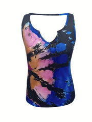 Tie Dye Notched Neck Tank Top for Women