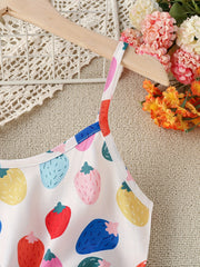 Girls Strawberry Print Suspender Jumpsuit Toddler Kids Summer