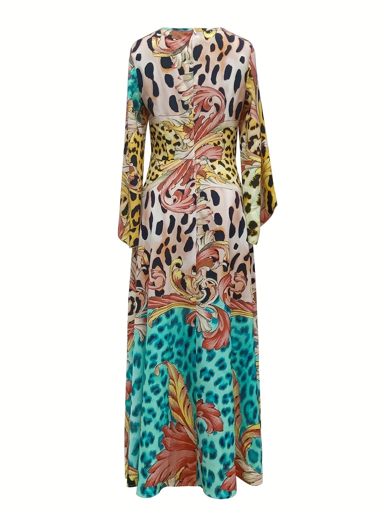 Leopard Print Splicing Dress Boho Maxi Dress With Pockets