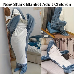 Shark Blanket Flannel Hoodie Sleeping Bag