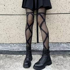 Sexy Lace Cross Bandage Tights Breathable Pantyhose