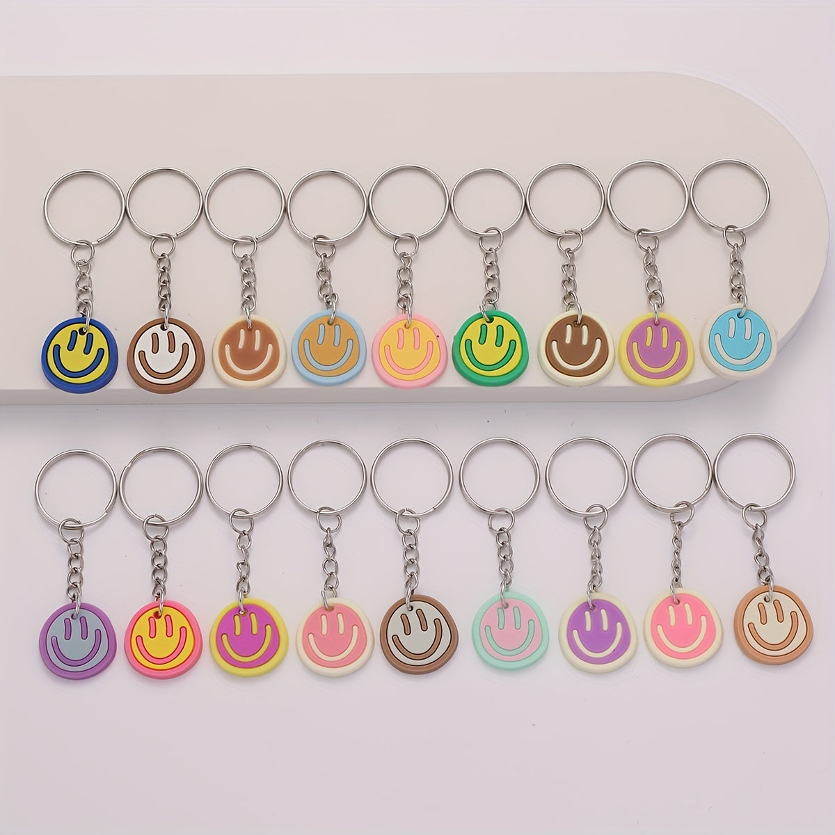 18pcs Cartoon Smile Face Keychain PVC Key Ring Luggage Bag Charm Gift