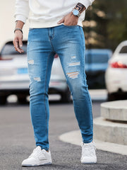Men's Slim Fit Ripped Denim Jeans with Pockets