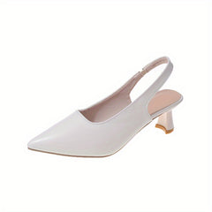 Women's Solid Mules Slip On Point Toe Cone Heel Ankle Strap Slingback Slides Sho