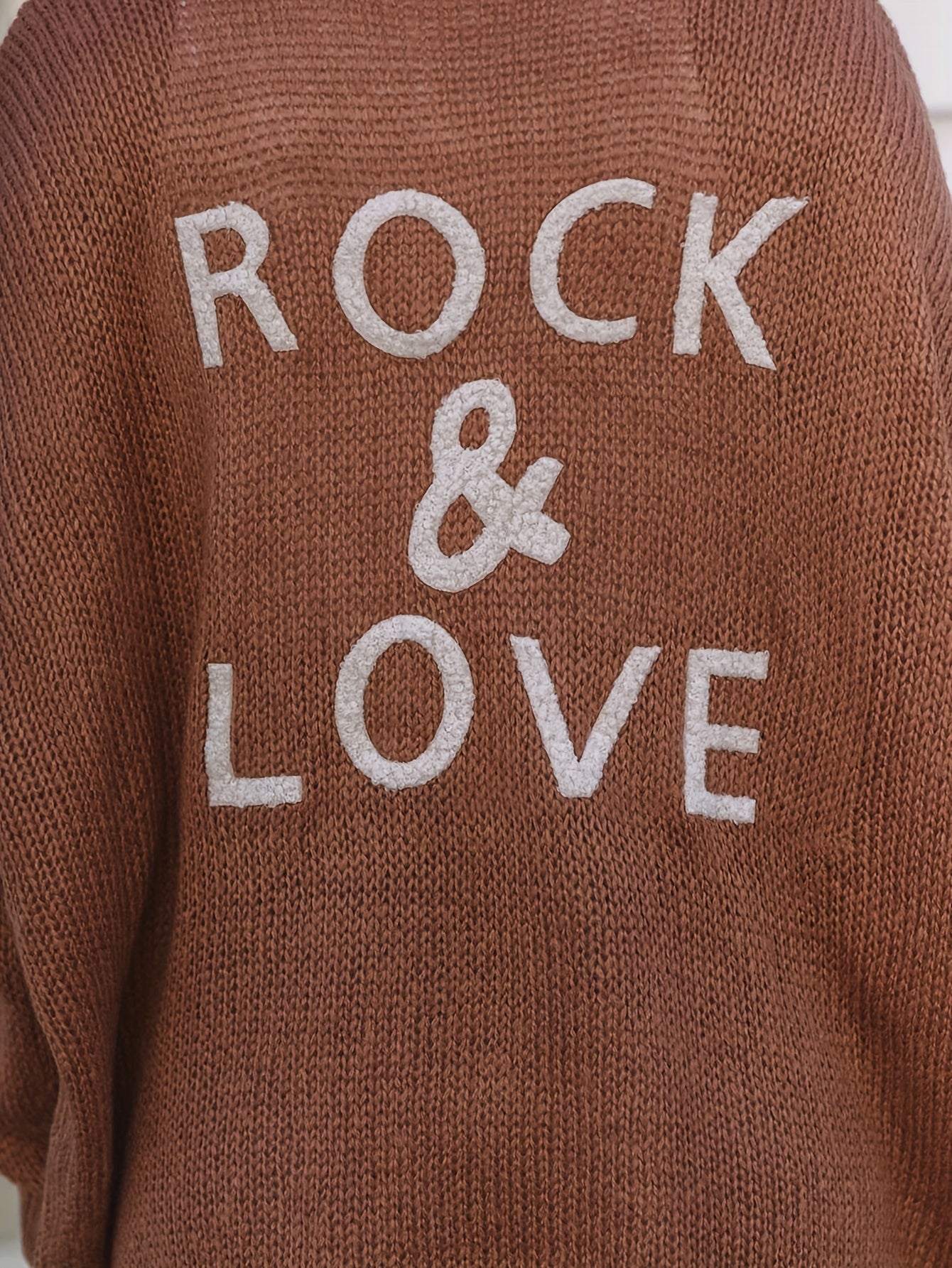 Women's Letter Pattern Open Front Knit Cardigan
