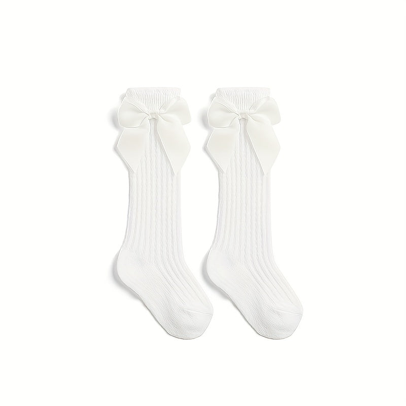 5 Pairs Baby Girls Bow Mesh Knee High Socks Toddler Cotton Dress Stockings