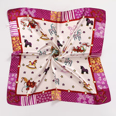 Square Satin Scarf Pony Print Neckerchief Shawl Lovely Bandana Sunscreen