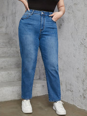 Button Fly High Rise Tapered Leg Jeans