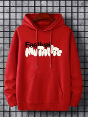 Men's Letter Print Hooded Sweatshirt Long Sleeve Drawstrings