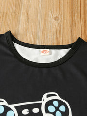 Boys Gamepad Print T Shirt & Shorts Set Summer Clothes