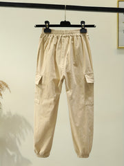 Girls Casual Cargo Pants With Pockets Solid Stretch Pants