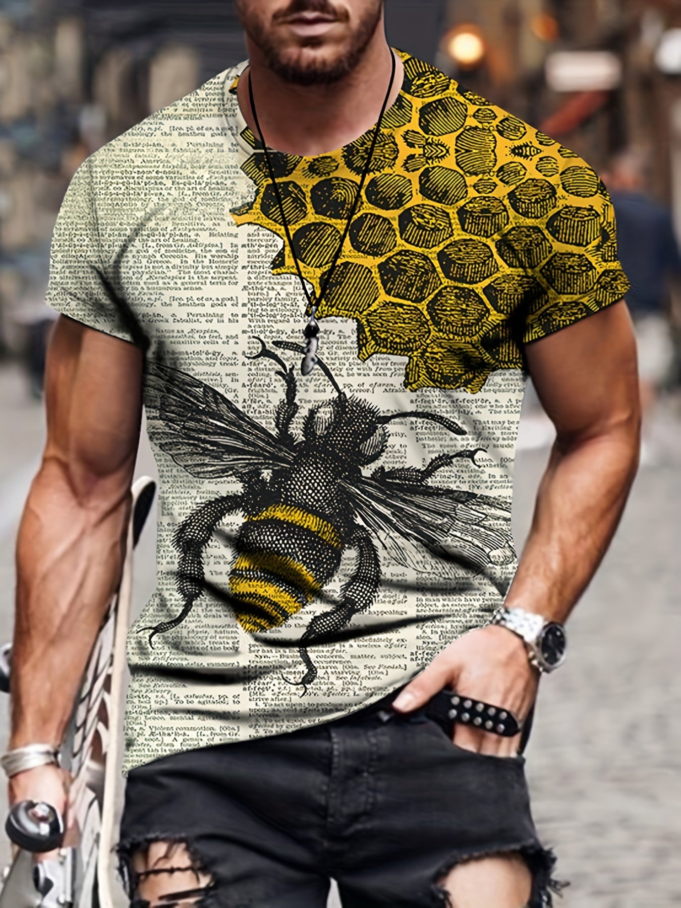 Men's Bee & Honeycomb Graphic T shirt - Outdoor Comfort
