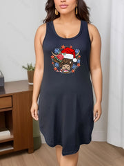Christmas Santa Hat Cow Print Lounge Dress Women's Plus M