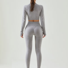 2pcs Yoga Set: Long Sleeve Top & High Waist Leggings, Women's Activewear