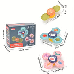 3pcs Cartoon Flower Suction Spinning Toy 0-3 Years Old Baby Teether Bath Toys