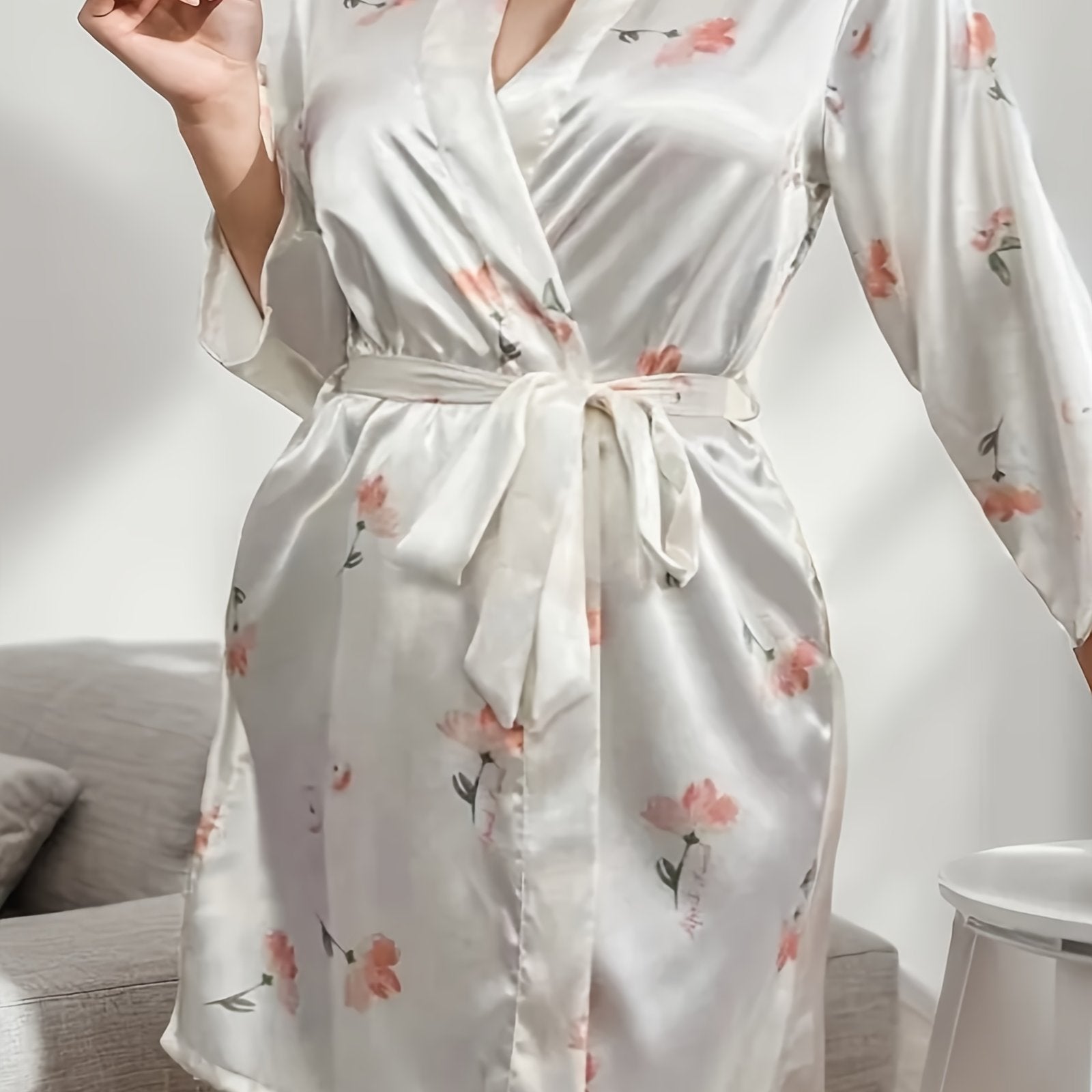Floral Print Long Sleeve Home Robe Women's Loungewear