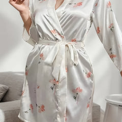 Floral Print Long Sleeve Home Robe Women's Loungewear