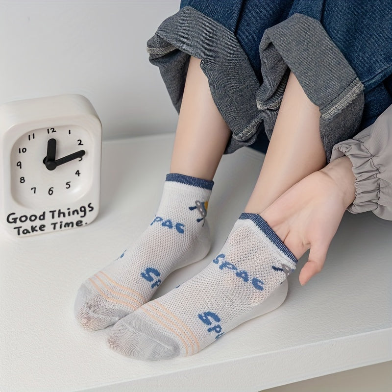 Kids Astronaut Graphic Mesh Crew Socks - Spring Summer