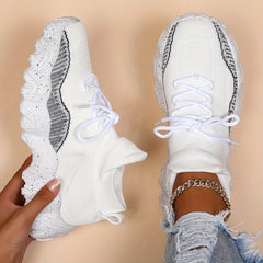Women's Anti-slip Knit Sneakers Low Top Lace Up Casual Shoes