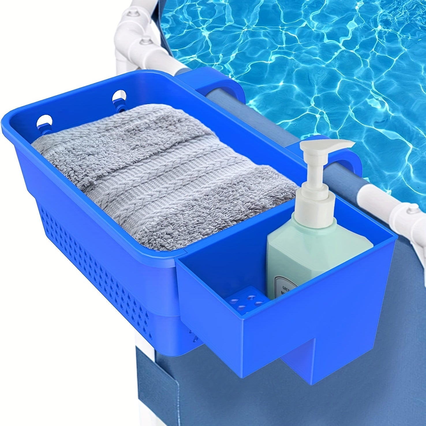 Poolside Storage Basket with Cup Holder Hooks for Frame Pools