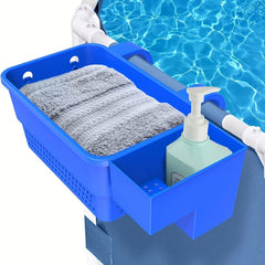 Poolside Storage Basket with Cup Holder Hooks for Frame Pools