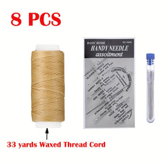 12pcs Leather Sewing Kit w/ 33 Yards Waxed Thread Cord & Large Eye Needles