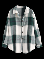 Olive Green Plaid Shirt Jacket Long Sleeve Casual Shacket