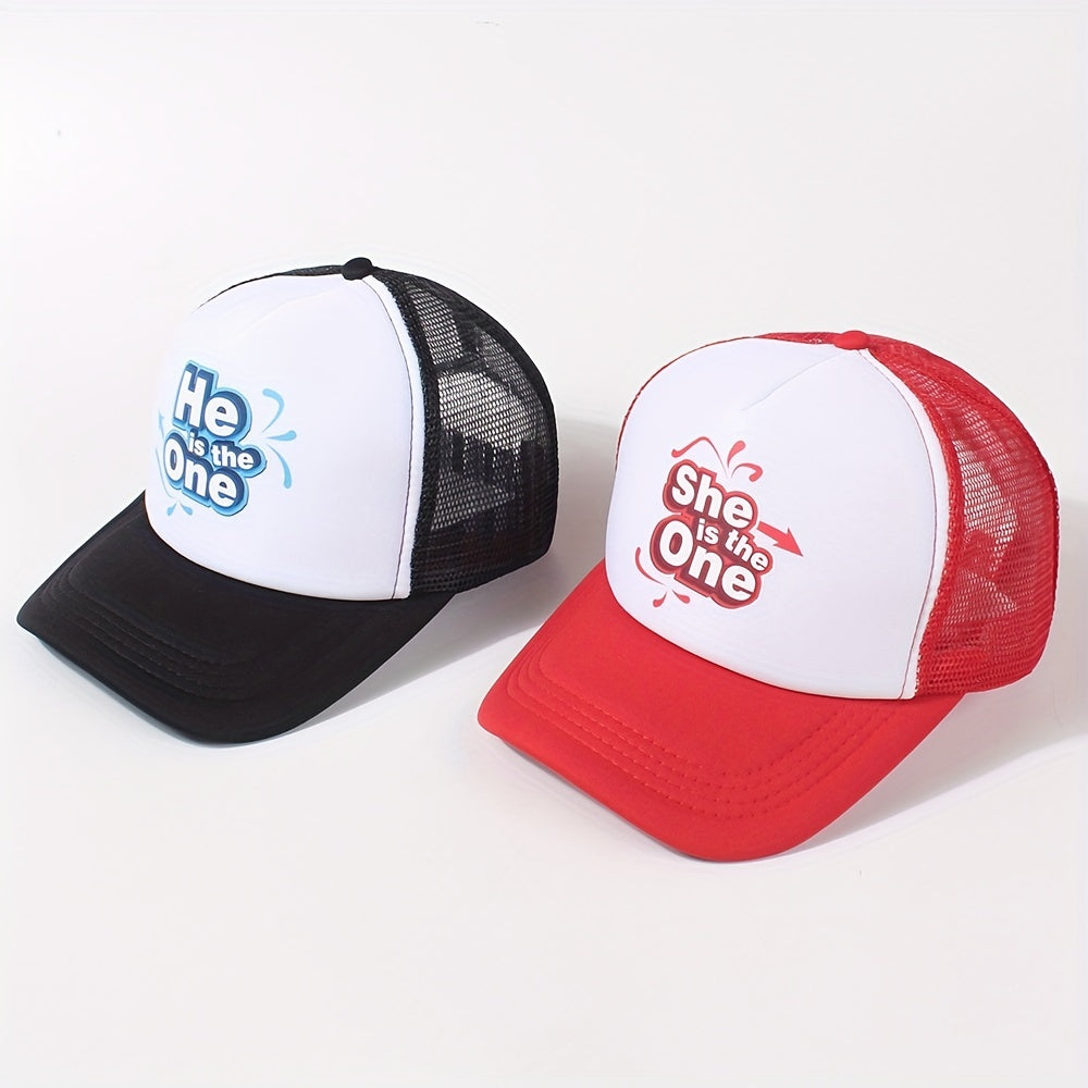 2pcs Couple Trucker Hat Mesh Breathable Baseball Cap Block Adjustable Sun Hats