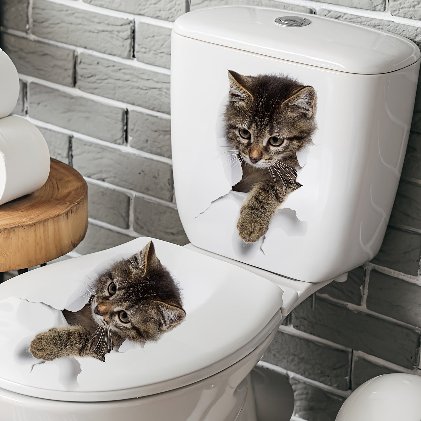 2pcs 3D Cat Stickers Visual Break Wall Effect Waterproof Vinyl Stickers